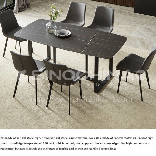 YLX-J  Restaurant Nordic light luxury creative design tripod marble, rock slab countertop dining table + iron base